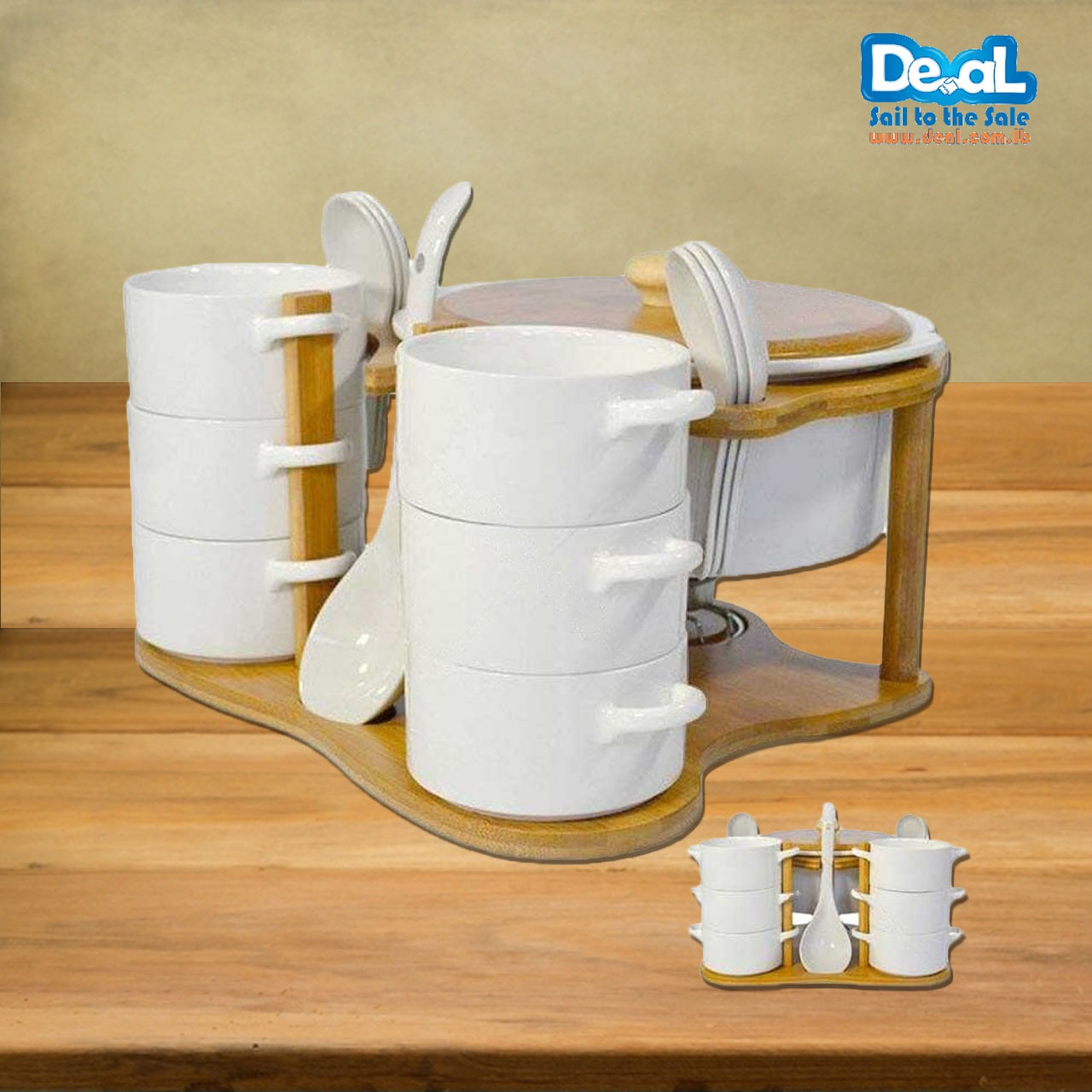 soup tureen set with bamboo base