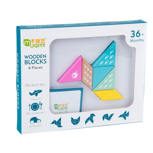 wooden block 6 pcs magnet inside