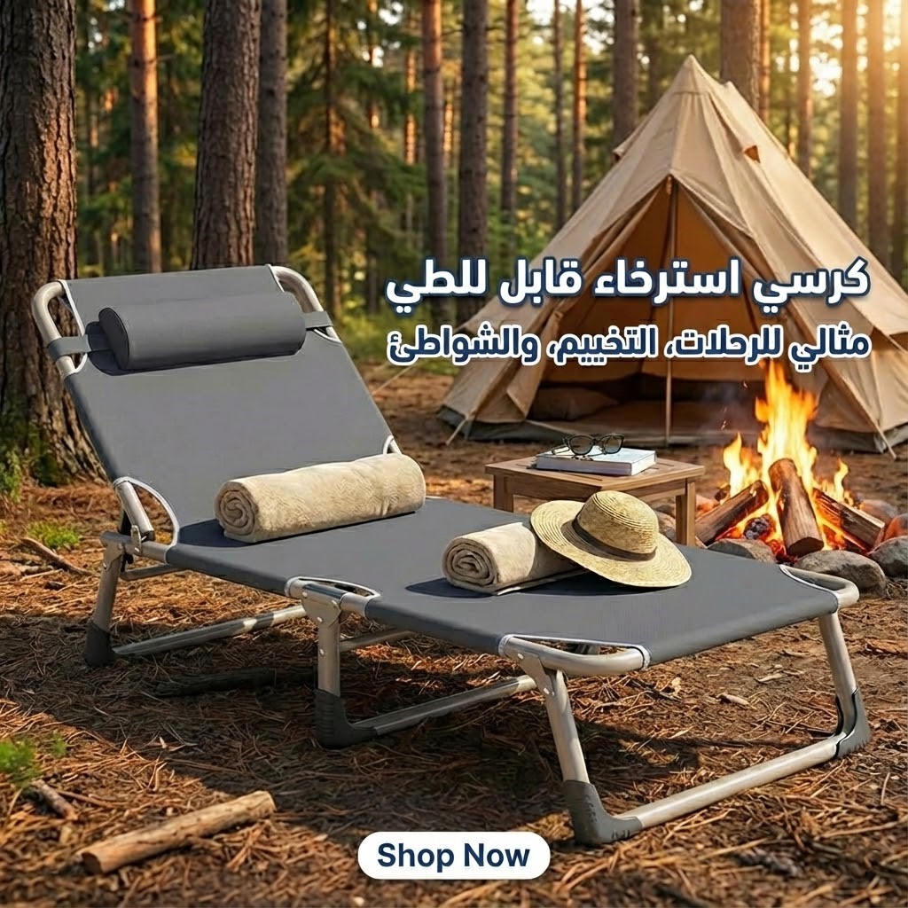 كرسي استرخاء يتحول لسرير – خفيف ومتين، مثالي للرحلات والشاليهات