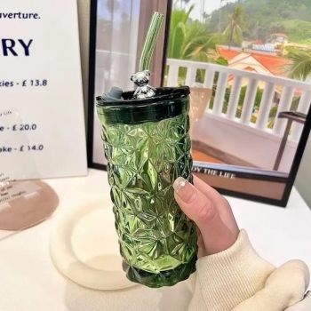 1pc+Bear+Series+Glass+Cup+with+Straw%2C+Cute+Creative+Water+Milk+Juice+Drinking+Cup+for+Office