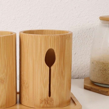 4+Pieces+Bamboo+Cutlery+Holder+Set+with+Drain+Base++Utensil+Organizer+for+Spoons%2C+Forks+%26+Knives