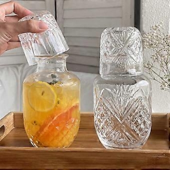 Bedside+Water+Carafe+and+Cup+Set%2C+20oz+Glass+Pitcher+and+5.4+Oz+Cup%2C+Glass+Water+Jug+Juice+Pitcher+with+Tumbler+for+Bedroom+Nightstand
