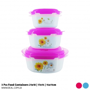 3+Pcs+Food+Containers+21x18+-+17x14+-+14x11cm