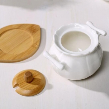 White+Ceramic+Tank+Cruet+with+Natural+Bamboo+Wood+Lid+Tray+And+Spoon