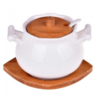 White+Ceramic+Tank+Cruet+with+Natural+Bamboo+Wood+Lid+Tray+And+Spoon