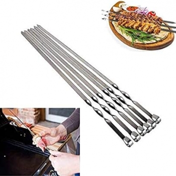 6+Pieces+Stainless+Steel+BBQ+Skewers+Shish+Kebab+Grill+Metal+Barbecue+Skewer