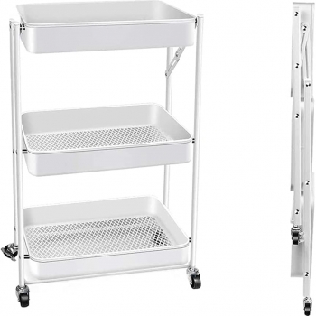 Foldable+Utility+Storage+Cart+Multifunctional+Metal+Storage+Bin+Heavy+Duty+Organizer+Cart+with+Rolling+Wheels+Organization+Cart+for+Home+Office+%28White%29