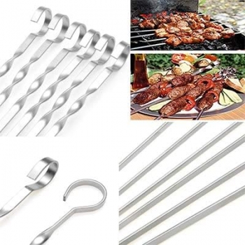 6+Pieces+Stainless+Steel+BBQ+Skewers+Shish+Kebab+Grill+Metal+Barbecue+Skewer