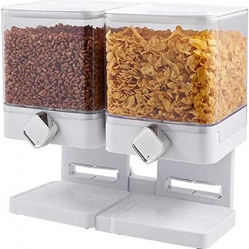 Double+Cereal+Dispenser+Dry+Food+Storage+Container+Plastic+Canisters+with+Stand