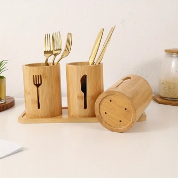 4+Pieces+Bamboo+Cutlery+Holder+Set+with+Drain+Base++Utensil+Organizer+for+Spoons%2C+Forks+%26+Knives