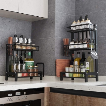 3+Tier+Spice+Rack%2C+Kitchen+Storage+Rack+with+3+Hooks%2C+Spice+Storage+Rack%2C+Multifunctional+Kitchen+Organizer+%28Black%2C+34%C3%9721%C3%9761cm%29