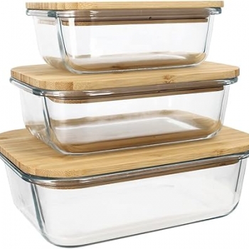 Rectangular+Glass+Food+Storage+Containers+with+Wooden+Lids+Multi+Use+Kitchen+Organization+Mixing+Bowls+Meal+Lunch+Box+Leakproof+Microwave+and+Freezer+Safe+Set+of+3+Pcs