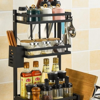 3+Tier+Spice+Rack%2C+Kitchen+Storage+Rack+with+3+Hooks%2C+Spice+Storage+Rack%2C+Multifunctional+Kitchen+Organizer+%28Black%2C+34%C3%9721%C3%9761cm%29