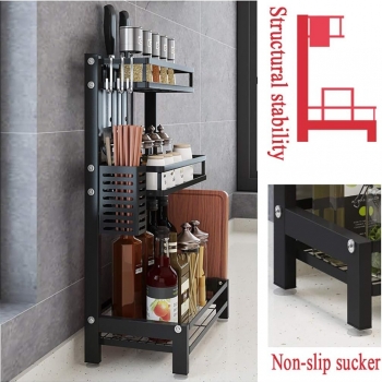 3+Tier+Spice+Rack%2C+Kitchen+Storage+Rack+with+3+Hooks%2C+Spice+Storage+Rack%2C+Multifunctional+Kitchen+Organizer+%28Black%2C+34%C3%9721%C3%9761cm%29