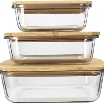 Rectangular+Glass+Food+Storage+Containers+with+Wooden+Lids+Multi+Use+Kitchen+Organization+Mixing+Bowls+Meal+Lunch+Box+Leakproof+Microwave+and+Freezer+Safe+Set+of+3+Pcs