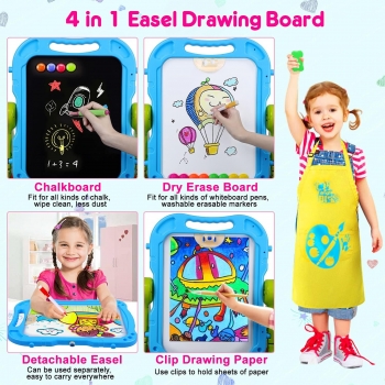 4+in+1+Art+Easel+for+Kids+Double+Sided+Painting+Easel+Chalkboard+%26+Magnetic+Dry+Erase+Board+Adjustable+Height+Toddler+Toys+Gifts+for++Girl+Boy+with+Kid+Art+Supplies