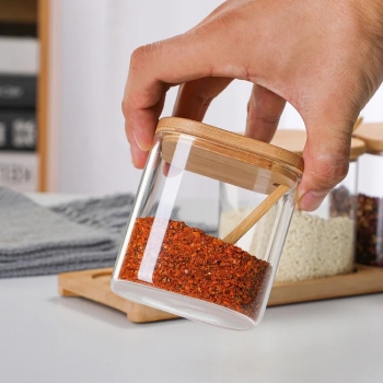 3-Pieces+Glass+Spice+Jar+Set+with+Bamboo+Lids+%26+Tray