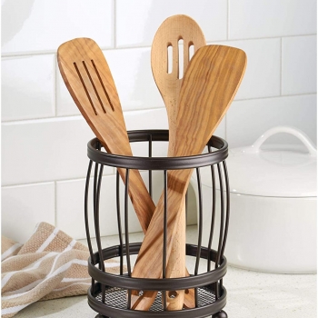 Metal+Utensil++Cutlery+Holder+Canister+for+Kitchen+Countertop+Storage+black