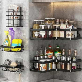Set+of+5+Self+Adhesive+Stainless+Steel+Shower+Caddy+Set+Including+2+Shampoo+Holders+1+Toothbrush+and+Toothpaste+Holder+and+2+Soap+Holders