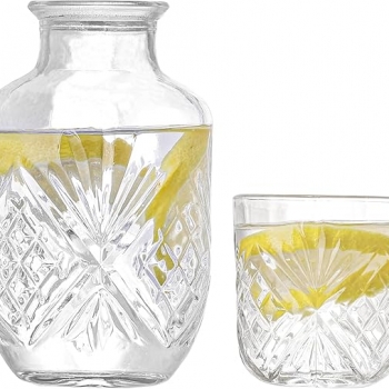 Bedside+Water+Carafe+and+Cup+Set%2C+20oz+Glass+Pitcher+and+5.4+Oz+Cup%2C+Glass+Water+Jug+Juice+Pitcher+with+Tumbler+for+Bedroom+Nightstand