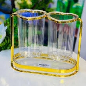 Modern+Style+Metal+%26+PlexiGlass+Cutlery+Holder+Heart+Shape+-Golden+Color