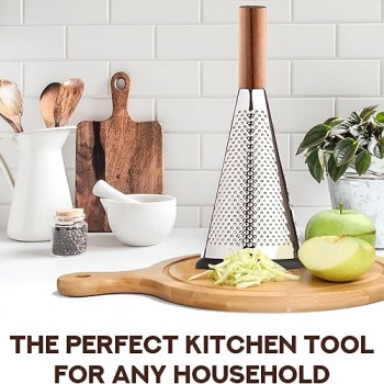 Stainless+Steel+Cheese+and+Vegetable+Grater+Wooden+Handle