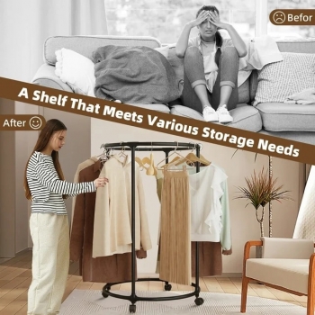 Round+Garment+Rack+%E2%80%93+Freestanding+Metal+Clothing+Display+with+Wheels%2C+Rotating+Spiral+Dress+Rack+for+Retail+%26+Home