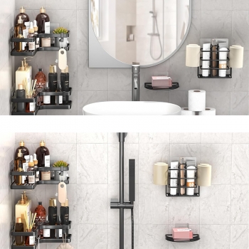 Set+of+5+Self+Adhesive+Stainless+Steel+Shower+Caddy+Set+Including+2+Shampoo+Holders+1+Toothbrush+and+Toothpaste+Holder+and+2+Soap+Holders