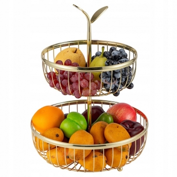 Tiered+Fruit+Bowl%2C+2+Tier+Fruit+Basket%2C+Golden+Fruit+Basket+Iron+Round+Golden
