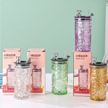 1pc+Bear+Series+Glass+Cup+with+Straw%2C+Cute+Creative+Water+Milk+Juice+Drinking+Cup+for+Office