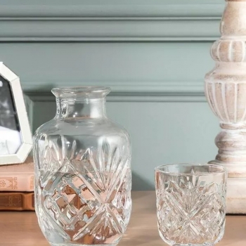 Bedside+Water+Carafe+and+Cup+Set%2C+20oz+Glass+Pitcher+and+5.4+Oz+Cup%2C+Glass+Water+Jug+Juice+Pitcher+with+Tumbler+for+Bedroom+Nightstand