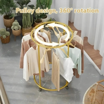 Round+Garment+Rack+%E2%80%93+Freestanding+Metal+Clothing+Display+with+Wheels%2C+Rotating+Spiral+Dress+Rack+for+Retail+%26+Home