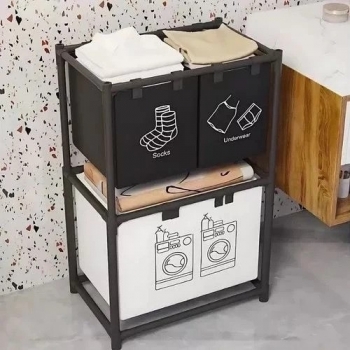 97x57x28cm+2-Tier+Laundry+Sorter+Basket%2CDurable+and+Sturdy+with+Strong+Load-Bearing+Capacity