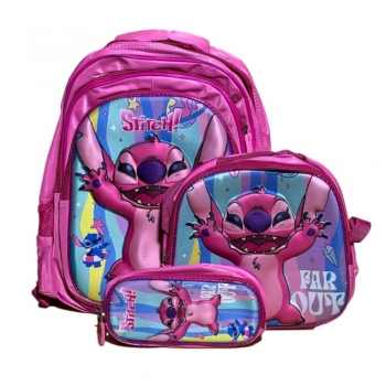 Set+of+3+Pieces+Stitch+School+Bag+16+Inch%28Backpack+%2B+Pencil+Case+%2B+Lunch+Bag%29+Pink+Color