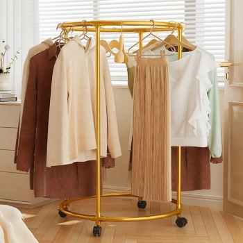Round+Garment+Rack+%E2%80%93+Freestanding+Metal+Clothing+Display+with+Wheels%2C+Rotating+Spiral+Dress+Rack+for+Retail+%26+Home