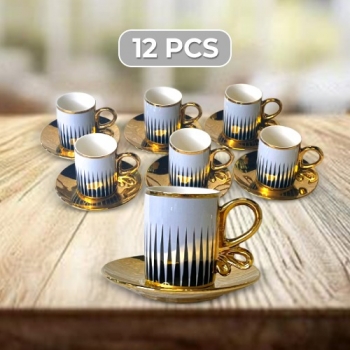 Set+of+6+Pcs+White+and+Gold+Ceramic+Coffee+Cups+with+6+Saucer+Modern+and+Elegant+Design